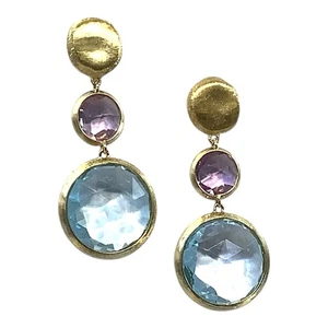 Marco Bicego Jaipur 18k Yellow Gold Amethyst & Blue Topaz Drop Earrings 30.mm - Picture 1 of 6