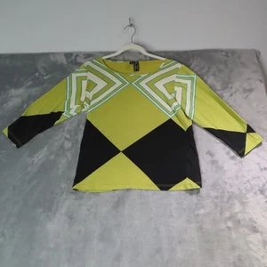 LYNN RITCHIE Shirt Damen Medium grün schwarz geometrisches Muster Seidenmischung 3/4 Arm Oberteil - Bild 1 von 6