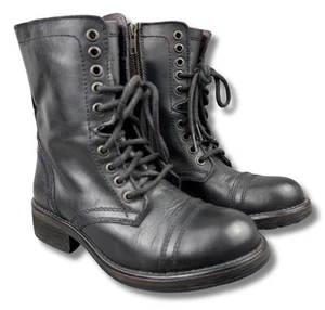 Stivali da combattimento Steve Madden donna taglia 6 neri Troopa stringati pelle zip laterale - Foto 1 di 18