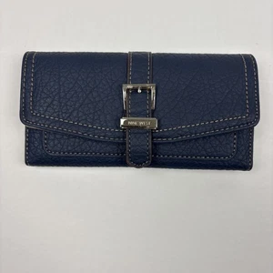 Portafoglio donna Nine West blu tripiega snap ecopelle fodera metallizzata nuovo senza etichette - Foto 1 di 7