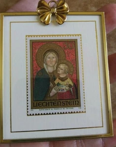WONDERFUL GLASS FRAMED LIECHTENSTEIN STAMP VIRGIN AND CHILD  # 792 OF 4000 - Picture 1 of 7