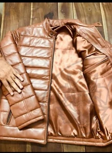 Braune gefütterte Herren Lederjacke gesteppt echtes Lammfell braun Lederjacke - Bild 1 von 13