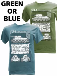 Soviet T-34 Medium Tank World War II / Military T Shirt With Blueprint Design. - Picture 1 of 5