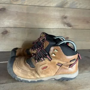 keen ridge flex kids youth size 7 shoes brown leather waterproof hiking boots - Picture 1 of 8
