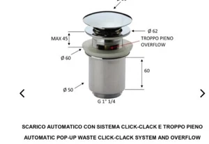 Piletta Click Clack Lavabo con troppo pieno 1 1/4 CROMATO - Foto 1 di 7