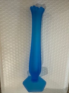 Westmoreland Blue Satin Glass Footed Swung Bud Vase 9" - Picture 1 of 12