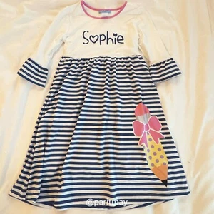 Monday’s Child Girls Pencil Stripe Dress “Sophie” Long Sleeve Size 7 (EXCELLENT) - Picture 1 of 3