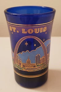 Rare Vintage New Cobalt Blue St Louis Tall Shot Glass Gateway To The West Arch - Picture 1 of 2