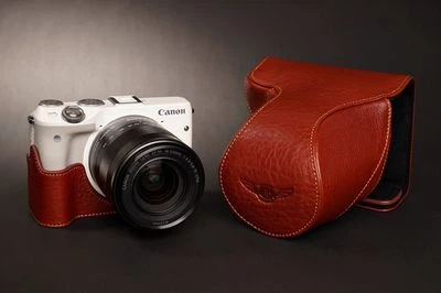 Handmade Genuine real Leather Full Camera Case bag for CANON EOS-M3 ZOOM Lens - Image 1 of 4