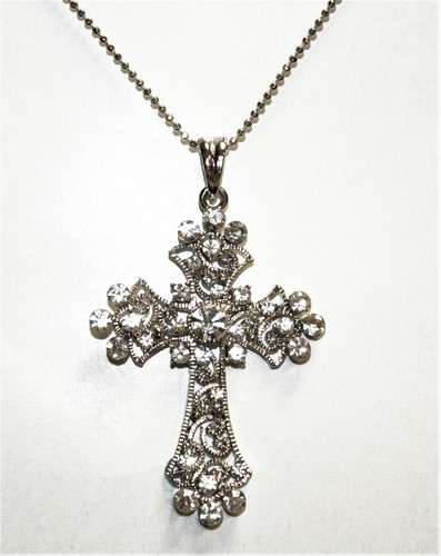 FREE SHIPPING Prestige Biatta Cross Necklace Silver Tone With Crystal ...