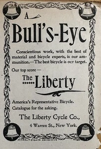 1896 The Liberty Cycle Co. “A Bulls-Eye” Antique Print Ad, NY Bicycle Company - Picture 1 of 1