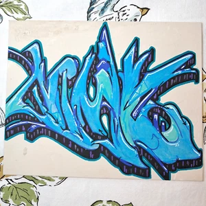 NIMBUS Canvas Panel Art Original 10x8 OOAK Acrylic Graffiti Modern Cali Style - Picture 1 of 8