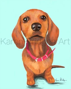 ACEO ATC Art Card Painting Print Signed Dachshund Dog Pet Animal - Picture 1 of 2