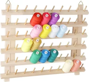60 Spool Sewing Thread Rack with Hanging Hook, Wall Mounted Wooden Thread Hol... - Picture 1 of 4