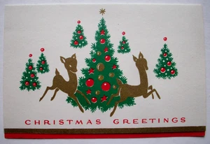 Grußkarte Hirschfaugen von geschmückten Bäumen Vintage Weihnachten *XX23 - Bild 1 von 3