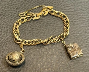 Vintage Monet Armband goldfarben Foto HBD Medaillon und du bedeutest mir die Welt Charm - Bild 1 von 10