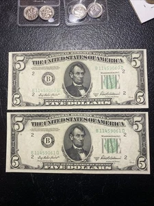 💎 UNC Series 1950 $5 New York FRN 2 Consecutive Gems ( Cutting Error ) - Picture 1 of 8