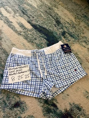 全新带标签 Champion 双干短裤电动蓝色和白色女式 L 码免运费!! — 第 1/4 张图片