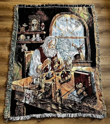 Christmas Throw Blanket Northwest Company Tapestry USA 42X62” Santa’s Workshop - Image 1 of 3