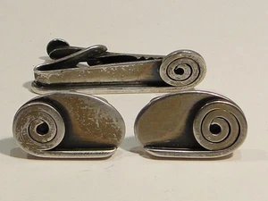 Gemelos y clip de corbata MCM Mid-Century Modern Orb Sterling - Imagen 1 de 5