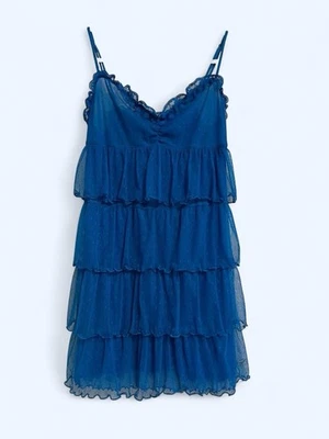 Y2K PINK Victoria's Secret Blue Lace Ruffle Polka Dot  Babydoll Medium - Image 1 of 4