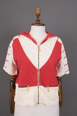 MONDI SPORT White Red Cotton Zipped Pocket Short Sleeve Full Zip Hoodie Size 40 - Image 1 of 4