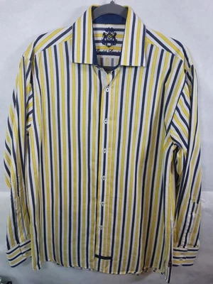 English Laundry 海军蓝/金色条纹长袖纽扣衬衫,尺寸 L — 第 1/4 张图片