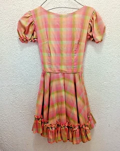 Vintage Square Dance Dress Rockabilly Country Handmade Plaid Ruffle Back Small - Picture 1 of 9