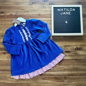 NWT Matilda Jane Heart To Heart Blue Velour Pink Tulle Ruffle Clara Lap Dress 4 - Picture 1 of 7