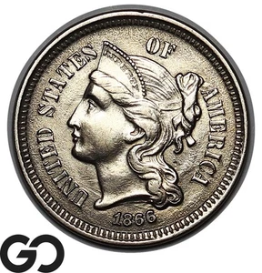 1866 Three Cent Nickel, Brilliant Uncirculated++ - Picture 1 of 3