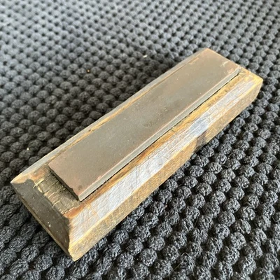 Antique? VTG? Small Oil  Stone Whetstone With Wood Holder 3.75” X .75"  - Image 1 of 4