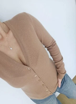 Pure Collection 100% Pure Cashmere Cardigan Sweater Jumper Knit Size M 10 Camel - Image 1 of 4