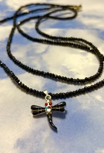 "Collar Navajo de plata esterlina ojos de coral libélula 925 tallado ONYX 35""" - Imagen 1 de 7