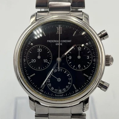 Frederique Constant Men's Chronograph Watch Black Dial Silver Case Quartz - Image 1 of 4