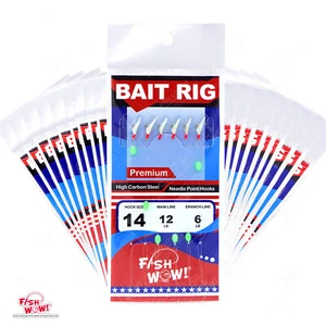 20pks Size 14 Fish WOW! Sabiki Bait Rig Premium Piscatore Fish Skin Glow Beads - Picture 1 of 3