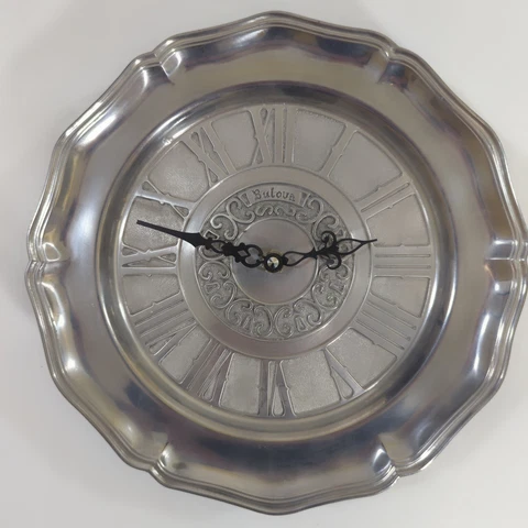 Vintage Bulova Duratale by Leonard 10.5" Pewter Plate Wall Clock Cover