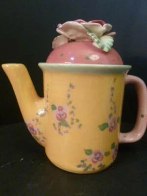 Cerámica artística hecha a mano pintada rosa jardín cerámica 3 tazas cafetera Sgn Foto 1 de 4