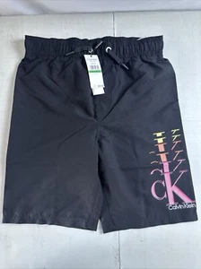 Calvin Klein Bademode Shorts Jungen groß 14/16 schwarz Polyester Netz elastische Taille - Bild 1 von 4