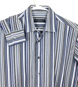 Camisa de vestir Salvatore Farragamo para hombre XLarge hecha en Italia con botones a rayas - Imagen 1 de 12