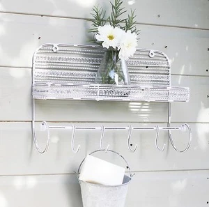 VINTAGE WEISS GRAU DRAHT METALL REGAL SCHIENE AUFHÄNGER AUFBEWAHRUNG HOCHZEIT DEKO WEIHNACHTEN - Bild 1 von 8
