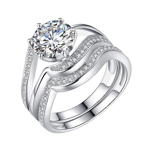 925 Sterling Silver CZ 2.45 CTW Women's Bridal Sets Cubic Zirconia Wedding Ring - Picture 1 of 10