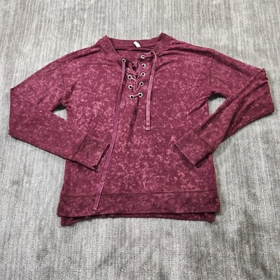 Moletom feminino Mudd lavagem desbotada borgonha pulôver tamanho XS - Imagem 1 de 4