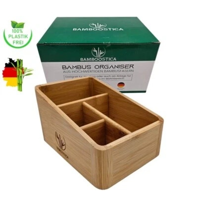 BAMBOOSTICA Bambus Organizer Schreibtisch – 5 Fächer Holz Box für Büro, Homeoffice, Schule
