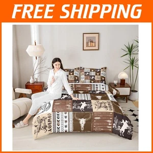 Twin Western Cowboy Comforter Set with Bull Skull & Arrow - 2-Piece Bedding - Picture 1 of 9