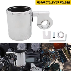 Universal Motor Handlebar Cup Holder Chrome Metal Drink Fit For Harley Touring - Picture 1 of 13