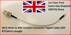 MCX Male to BNC Female Connector Pigtail Cable SDR RTL2832U dongle - Picture 1 of 4