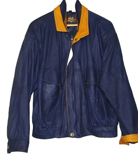 SAB Firenze Vera Pelle Leather Blue Brown Vintage Men Bomber Jacket Size Italy48 - Picture 1 of 8