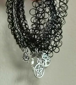 Tatuaggio Collana Girocollo Elasticizzato Stretch Nero Vintage ANNI 80-90 Hippy - Bild 1 von 10