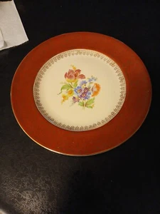 Rare Homer Laughlin CPS2 Pattern Maroon Gold Floral 10" Dinner Plate - Picture 1 of 4