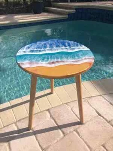 Ocean Epoxy Resin Coffee Table Top, Wooden Epoxy Center Console Table Decor - Picture 1 of 7